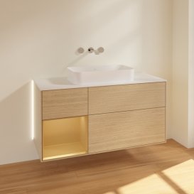 Тумба под раковину Villeroy & Boch Finion 120х50,1 см с подсветкой МДФ шпон дуба/стекло белое матовое G701HFPC