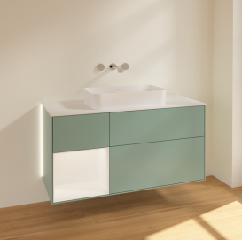 Тумба під раковину Villeroy & Boch Finion 120х50,1 см із підсвічуванням МДФ оливковий матовий лак/скло біле матове G701MTGM