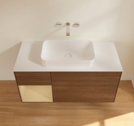Тумба под раковину Villeroy & Boch Finion 120х50,1 см с подсветкой МДФ шпон грецкого ореха/стекло белое матовое G701PCGN