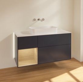 Тумба под раковину Villeroy & Boch Finion 120х50,1 см с подсветкой МДФ темно-синий матовый лак/стекло белое матовое G701PCHG