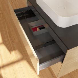 Тумба під раковину Villeroy & Boch Finion 100х50,1 см із підсвічуванням МДФ шпон дуба/скло чорне матове F362HBPC