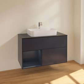 Тумба під раковину Villeroy & Boch Finion 100х50,1 см із підсвічуванням МДФ темно-синій матовий лак/скло чорне матове F362HGHG