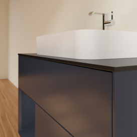 Тумба під раковину Villeroy & Boch Finion 100х50,1 см із підсвічуванням МДФ темно-синій матовий лак/скло чорне матове F362HGHG