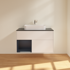 Тумба под раковину Villeroy & Boch Finion 100х50,1 см с подсветкой МДФ белый матовый лак/стекло черное матовое F362HGMT