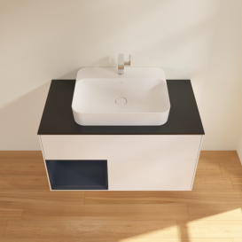 Тумба под раковину Villeroy & Boch Finion 100х50,1 см с подсветкой МДФ белый матовый лак/стекло черное матовое F362HGMT