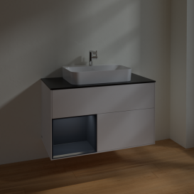 Тумба под раковину Villeroy & Boch Finion 100х50,1 см с подсветкой МДФ белый матовый лак/стекло черное матовое F362HGMT