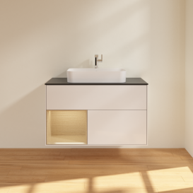 Тумба под раковину Villeroy & Boch Finion 100х50,1 см с подсветкой МДФ глянцевый белый лак/стекло черное матовое F362PCGF