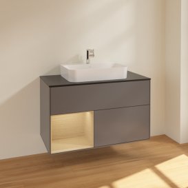 Тумба під раковину Villeroy & Boch Finion 100х50,1 см з підсвічуванням МДФ антрацит матовий лак/скло чорне матове F362PCGK