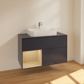 Тумба под раковину Villeroy & Boch Finion 100х50,1 см с подсветкой МДФ темно-синий матовый лак/стекло черное матовое F362PCHG