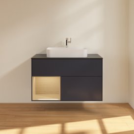 Тумба под раковину Villeroy & Boch Finion 100х50,1 см с подсветкой МДФ темно-синий матовый лак/стекло черное матовое F362PCHG