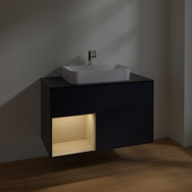 Тумба под раковину Villeroy & Boch Finion 100х50,1 см с подсветкой МДФ темно-синий матовый лак/стекло черное матовое F362PCHG