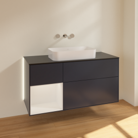 Тумба під раковину Villeroy & Boch Finion 120х50,1 см із підсвічуванням МДФ темно-синій матовий лак/скло чорне матове G702GFHG