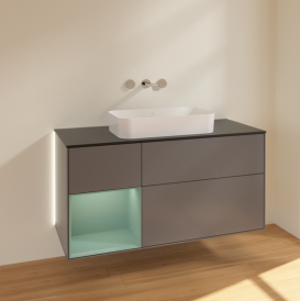 Тумба под раковину Villeroy & Boch Finion 120х50,1 см с подсветкой МДФ антрацит матовый лак/стекло черное матовое G702GMGK