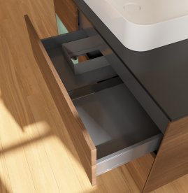 Тумба под раковину Villeroy & Boch Finion 120х50,1 см с подсветкой МДФ шпон грецкого ореха/стекло черное матовое G702GMGN