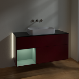 Тумба под раковину Villeroy & Boch Finion 120х50,1 см с подсветкой МДФ пион матовый лак/стекло черное матовое G702GMHB