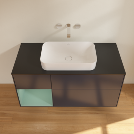 Тумба под раковину Villeroy & Boch Finion 120х50,1 см с подсветкой МДФ темно-синий матовый лак/стекло черное матовое G702GMHG