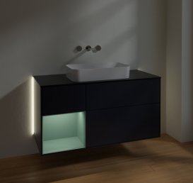 Тумба под раковину Villeroy & Boch Finion 120х50,1 см с подсветкой МДФ темно-синий матовый лак/стекло черное матовое G702GMHG