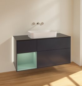 Тумба под раковину Villeroy & Boch Finion 120х50,1 см с подсветкой МДФ темно-синий матовый лак/стекло черное матовое G702GMHG