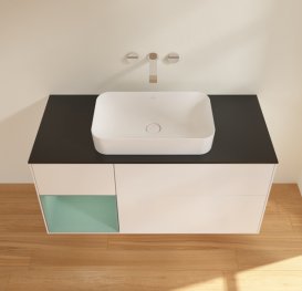 Тумба под раковину Villeroy & Boch Finion 120х50,1 см с подсветкой МДФ белый матовый лак/стекло черное матовое G702GMMT