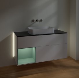 Тумба под раковину Villeroy & Boch Finion 120х50,1 см с подсветкой МДФ белый матовый лак/стекло черное матовое G702GMMT