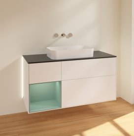 Тумба под раковину Villeroy & Boch Finion 120х50,1 см с подсветкой МДФ белый матовый лак/стекло черное матовое G702GMMT