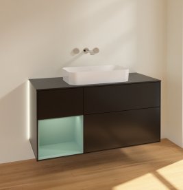 Тумба під раковину Villeroy & Boch Finion 120х50,1 см з підсвічуванням МДФ чорний матовий лак/скло чорне матове G702GMPD