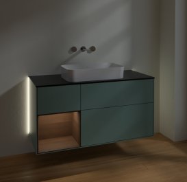 Тумба под раковину Villeroy & Boch Finion 120х50,1 см с подсветкой МДФ оливковый матовый лак/стекло черное матовое G702GNGM