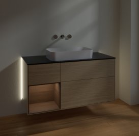 Тумба під раковину Villeroy & Boch Finion 120х50,1 см із підсвічуванням МДФ шпон дуба/скло чорне матове G702GNPC