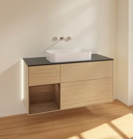 Тумба під раковину Villeroy & Boch Finion 120х50,1 см із підсвічуванням МДФ шпон дуба/скло чорне матове G702GNPC