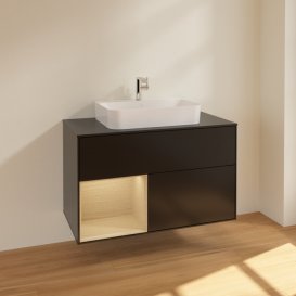 Тумба під раковину Villeroy & Boch Finion 100х50,1 см із підсвічуванням МДФ чорний матовий лак/скло біле матове F362PCPD