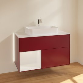 Тумба під раковину Villeroy & Boch Finion 100х50,1 см з підсвічуванням МДФ півонія матовий лак/скло біле матове G361GFHB