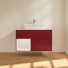 Тумба під раковину Villeroy & Boch Finion 100х50,1 см з підсвічуванням МДФ півонія матовий лак/скло біле матове G361GFHB