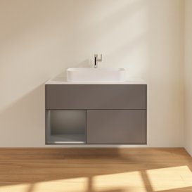 Тумба під раковину Villeroy & Boch Finion 100х50,1 см з підсвічуванням МДФ антрацит матовий лак/скло біле матове G361GKGK