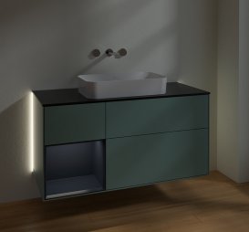 Тумба под раковину Villeroy & Boch Finion 120х50,1 см с подсветкой МДФ оливковый матовый лак/стекло черное матовое G702HGGM