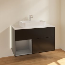 Тумба под раковину Villeroy & Boch Finion 100х50,1 см с подсветкой МДФ черный матовый лак/стекло белое матовое G361GKPD