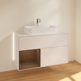 Тумба під раковину Villeroy & Boch Finion 100х50,1 см з підсвіткою МДФ білий глянцевий лак/скло біле матове G361GNGF