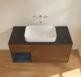 Тумба под раковину Villeroy & Boch Finion 120х50,1 см с подсветкой МДФ шпон грецкого ореха/стекло черное матовое G702HGGN