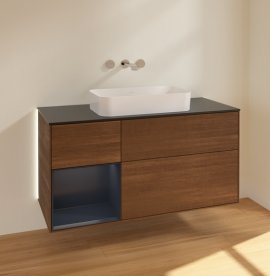 Тумба под раковину Villeroy & Boch Finion 120х50,1 см с подсветкой МДФ шпон грецкого ореха/стекло черное матовое G702HGGN