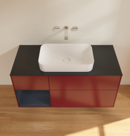 Тумба під раковину Villeroy & Boch Finion 120х50,1 см з підсвічуванням МДФ півонія матовий лак/скло чорне матове G702HGHB