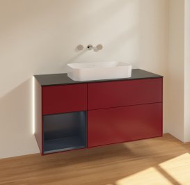 Тумба під раковину Villeroy & Boch Finion 120х50,1 см з підсвічуванням МДФ півонія матовий лак/скло чорне матове G702HGHB