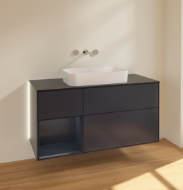Тумба под раковину Villeroy & Boch Finion 120х50,1 см с подсветкой МДФ темно-синий матовый лак/стекло черное матовое G702HGHG