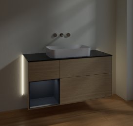 Тумба під раковину Villeroy & Boch Finion 120х50,1 см із підсвічуванням МДФ шпон дуба/скло чорне матове G702HGPC