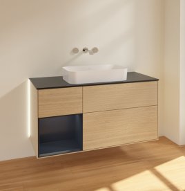 Тумба під раковину Villeroy & Boch Finion 120х50,1 см із підсвічуванням МДФ шпон дуба/скло чорне матове G702HGPC