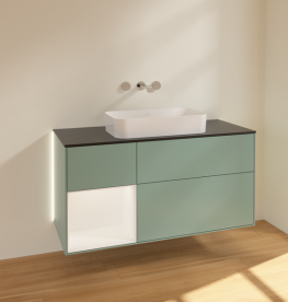 Тумба під раковину Villeroy & Boch Finion 120х50,1 см із підсвічуванням МДФ оливковий матовий лак/скло чорне матове G702MTGM