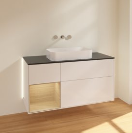 Тумба під раковину Villeroy & Boch Finion 120х50,1 см з підсвіткою МДФ білий глянцевий лак/скло чорне матове G702PCGF