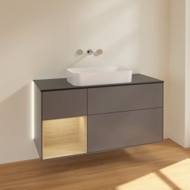 Тумба под раковину Villeroy & Boch Finion 120х50,1 см с подсветкой МДФ антрацит матовый лак/стекло черное матовое G702PCGK