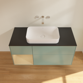 Тумба під раковину Villeroy & Boch Finion 120х50,1 см із підсвічуванням МДФ оливковий матовий лак/скло чорне матове G702PCGM