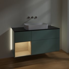 Тумба під раковину Villeroy & Boch Finion 120х50,1 см із підсвічуванням МДФ оливковий матовий лак/скло чорне матове G702PCGM