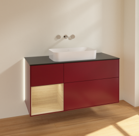 Тумба під раковину Villeroy & Boch Finion 120х50,1 см з підсвічуванням МДФ півонія матовий лак/скло чорне матове G702PCHB