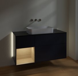 Тумба під раковину Villeroy & Boch Finion 120х50,1 см із підсвічуванням МДФ темно-синій матовий лак/скло чорне матове G702PCHG